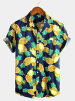 Short-Sleeved Pineapple Cotton Shirts for Men