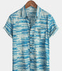 Men's Abstract Blue Watercolour Print Short Sleeve Shirt