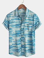 Men's Abstract Blue Watercolour Print Short Sleeve Shirt