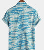 Men's Abstract Blue Watercolour Print Short Sleeve Shirt