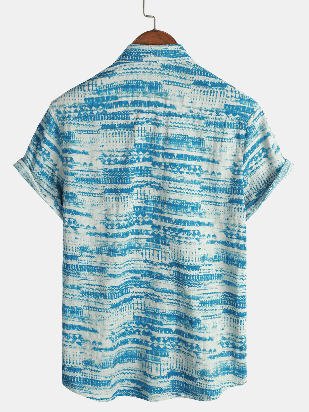 Men's Abstract Blue Watercolour Print Short Sleeve Shirt