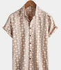 Vintage Brown Striped Short Sleeve 70s Retro Cotton Shirt for Men