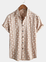 Vintage Brown Striped Short Sleeve 70s Retro Cotton Shirt for Men