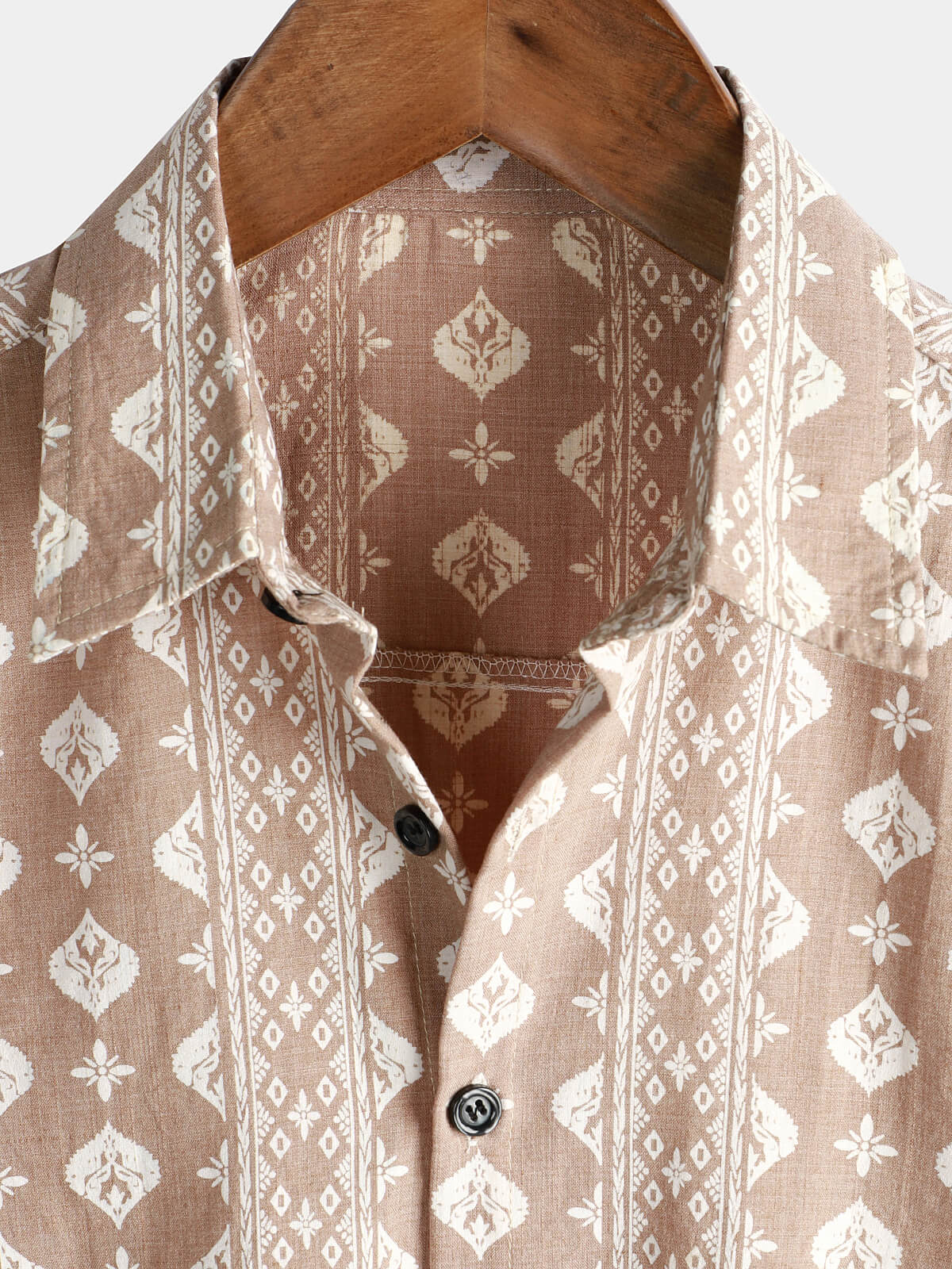 Vintage Brown Striped Short Sleeve 70s Retro Cotton Shirt for Men