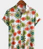 Short-Sleeved Button-Up Shirt with Floral Print for Men