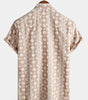 Vintage Brown Striped Short Sleeve 70s Retro Cotton Shirt for Men
