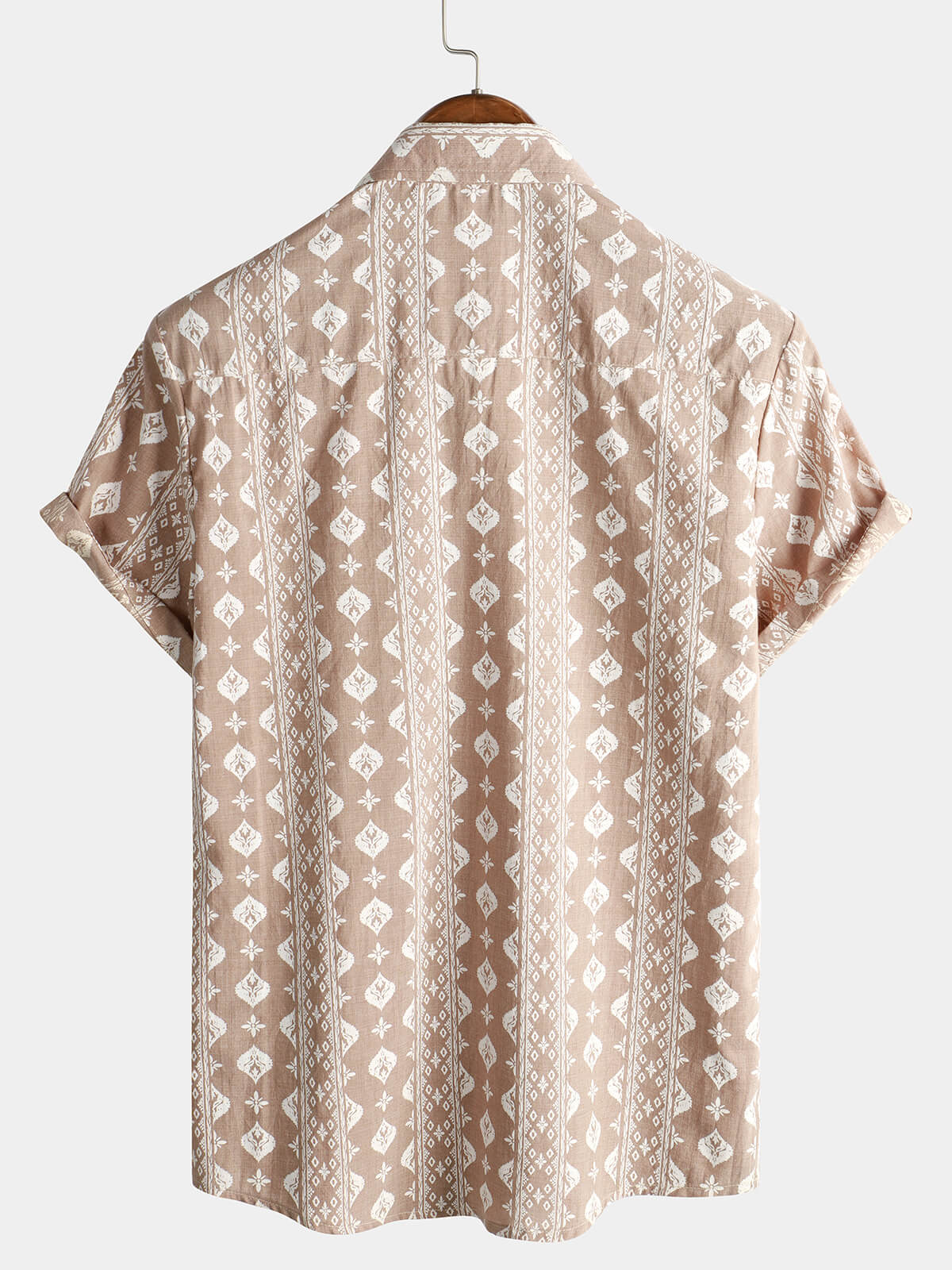 Vintage Brown Striped Short Sleeve 70s Retro Cotton Shirt for Men