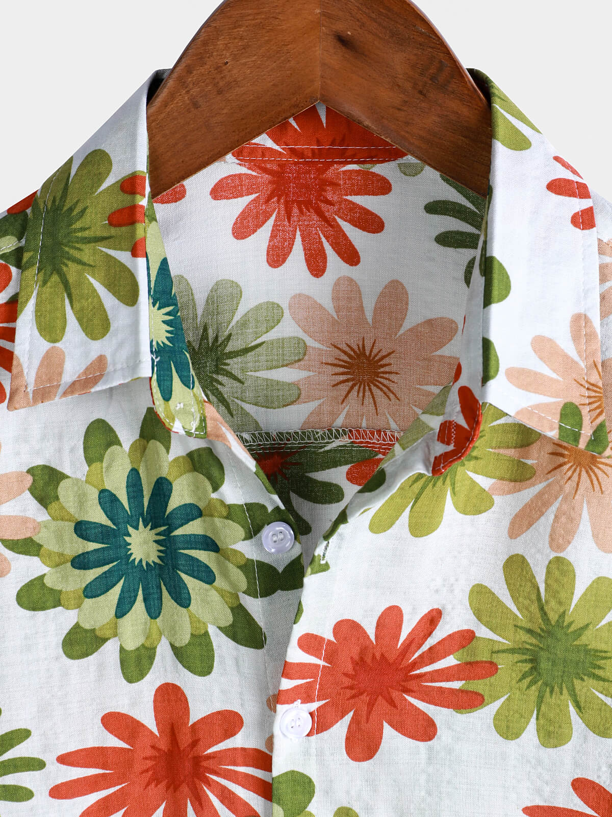 Short-Sleeved Button-Up Shirt with Floral Print for Men