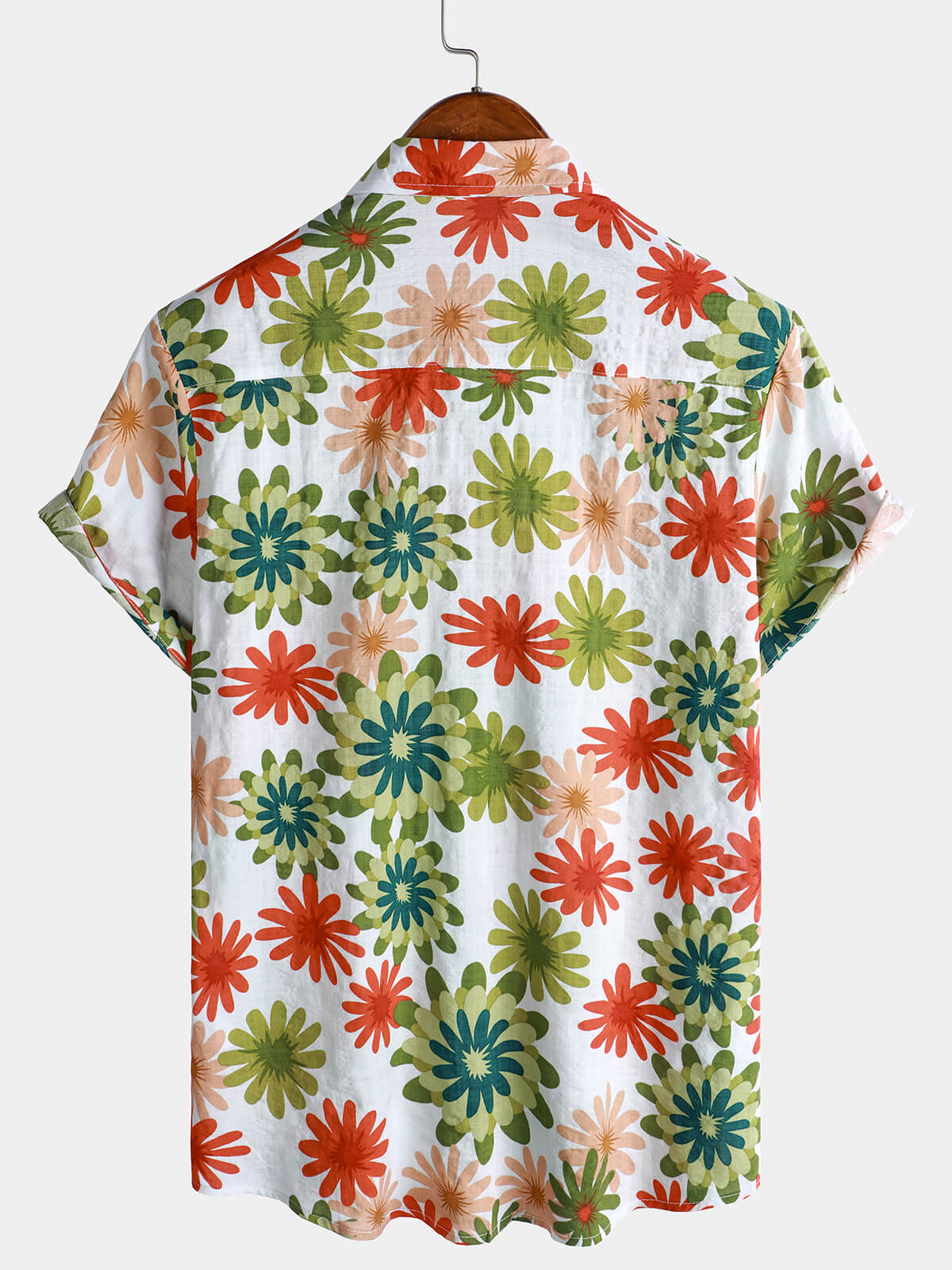 Short-Sleeved Button-Up Shirt with Floral Print for Men