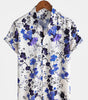 Retro Blue Short-Sleeve Shirt for Men, Summer Holiday Pattern