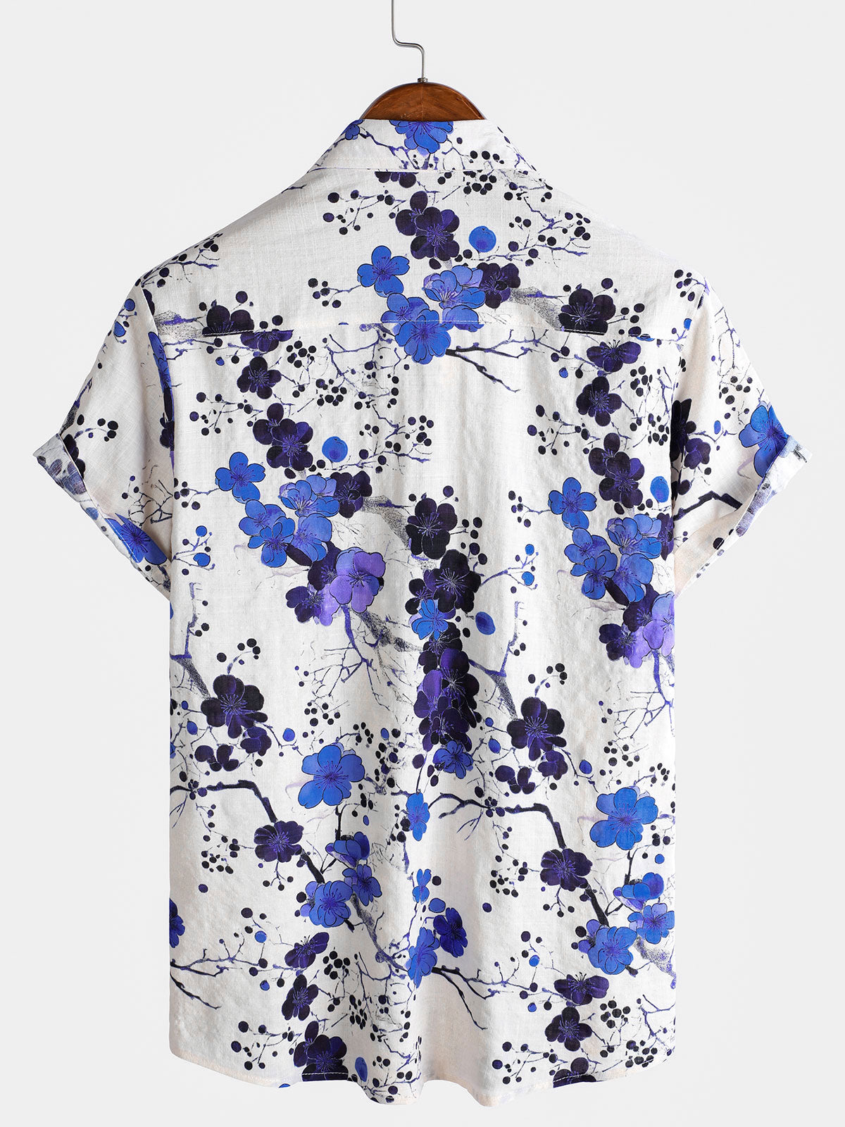 Retro Blue Short-Sleeve Shirt for Men, Summer Holiday Pattern