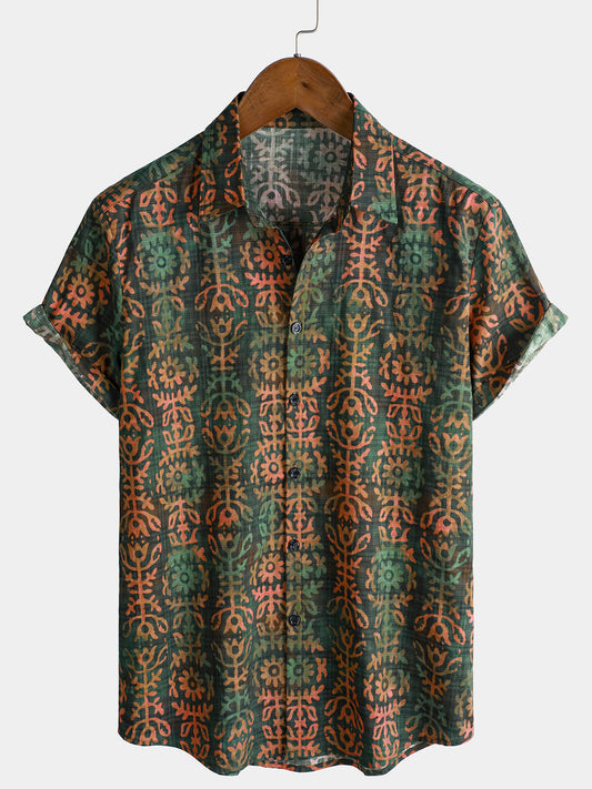 Men's Short Sleeve Summer Shirt, Retro Print, Holiday Style