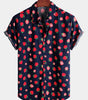 Men's Short-Sleeve Button-Up Hawaiian Shirt in Cotton with Strawberry and Fruit Print