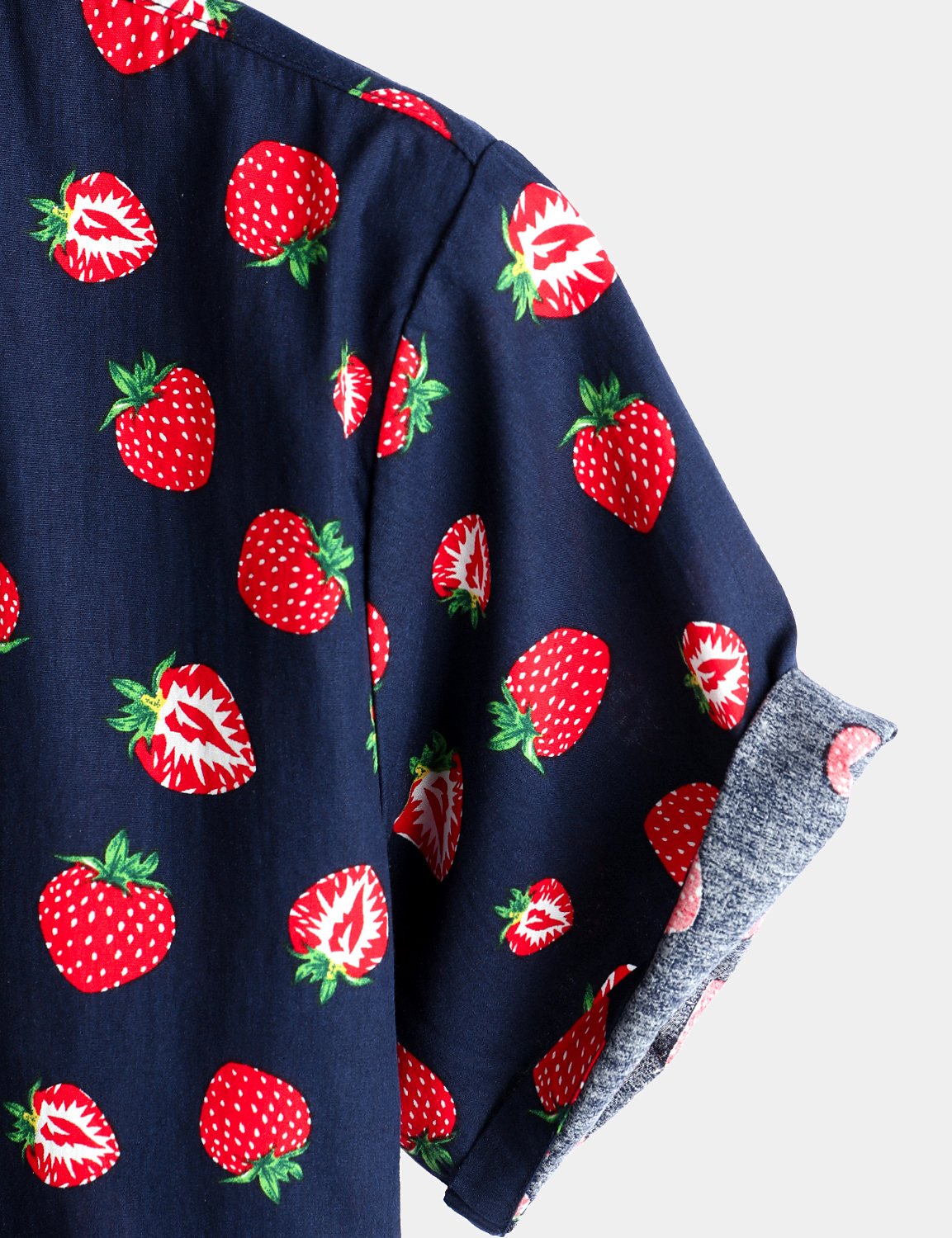 Men's Short-Sleeve Button-Up Hawaiian Shirt in Cotton with Strawberry and Fruit Print