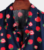Men's Short-Sleeve Button-Up Hawaiian Shirt in Cotton with Strawberry and Fruit Print