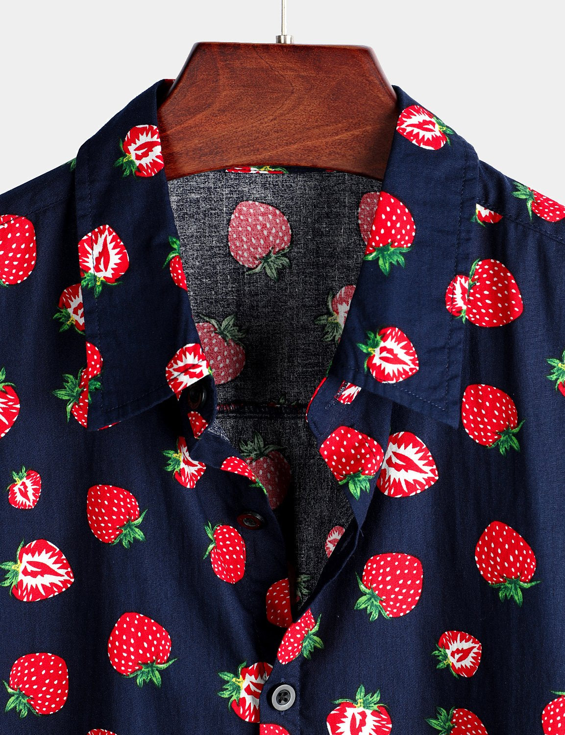 Men's Short-Sleeve Button-Up Hawaiian Shirt in Cotton with Strawberry and Fruit Print