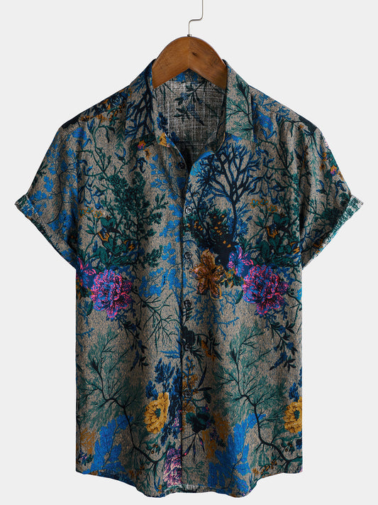 Men's Retro Floral Pattern Breathable Short Sleeve Shirt