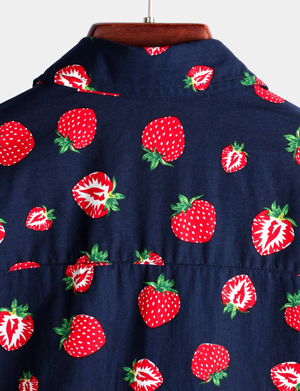 Men's Short-Sleeve Button-Up Hawaiian Shirt in Cotton with Strawberry and Fruit Print