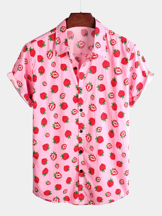 Short-Sleeved Floral Cotton Shirt for Men