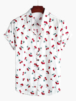 Tropical Hawaiian Beach Shirt in Cherry Floral Print for Men