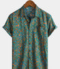 Short-Sleeved Button-Up Shirt for Men, Retro Abstract Style