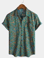 Short-Sleeved Button-Up Shirt for Men, Retro Abstract Style
