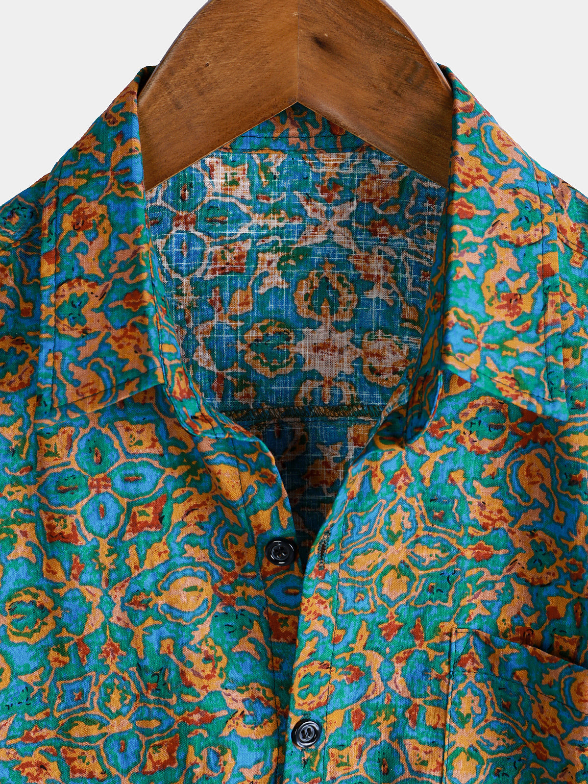 Short-Sleeved Button-Up Shirt for Men, Retro Abstract Style