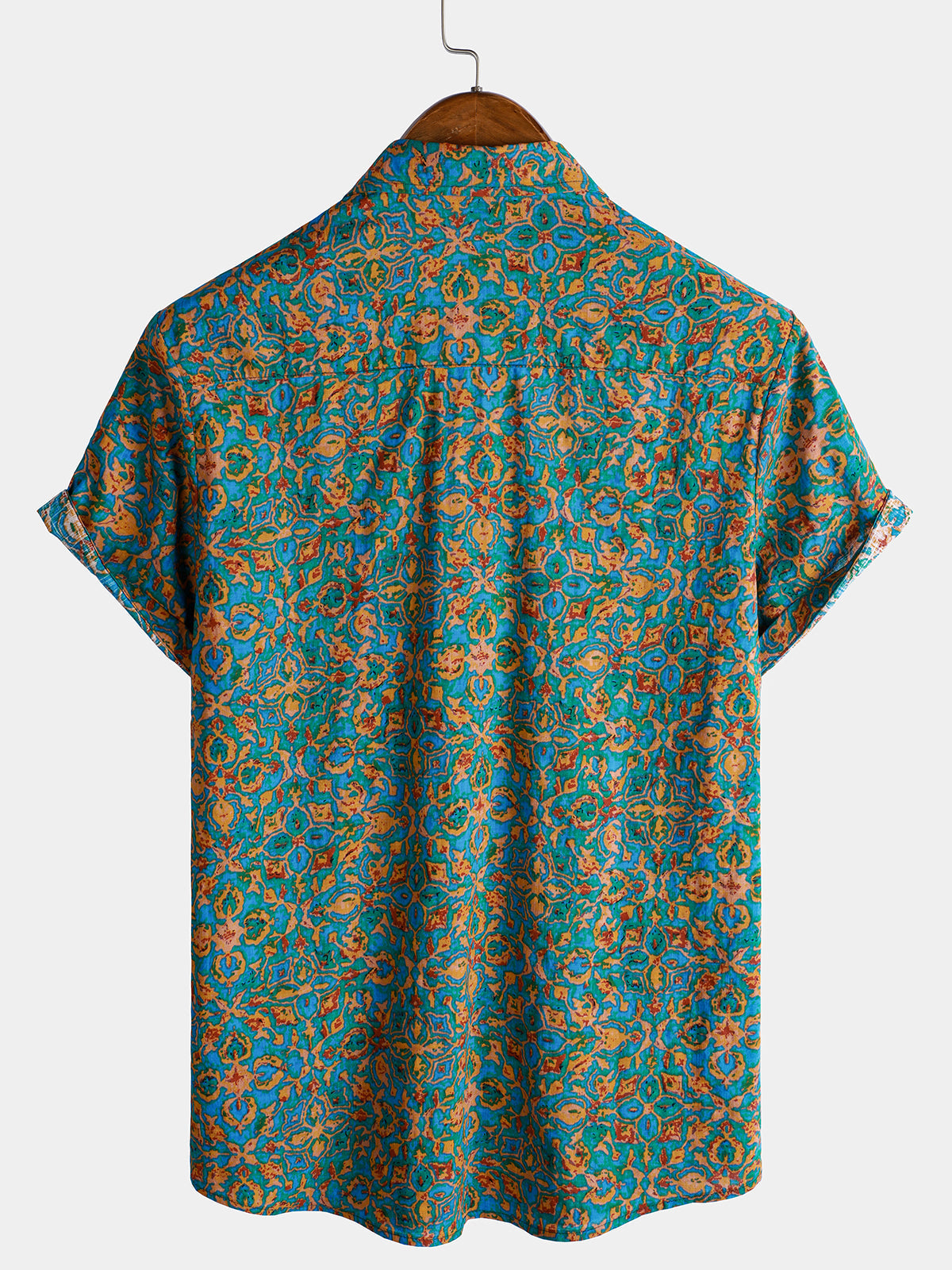Short-Sleeved Button-Up Shirt for Men, Retro Abstract Style