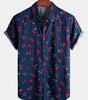 Tropical Hawaiian Beach Shirt in Cherry Floral Print for Men