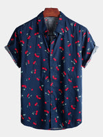Tropical Hawaiian Beach Shirt in Cherry Floral Print for Men