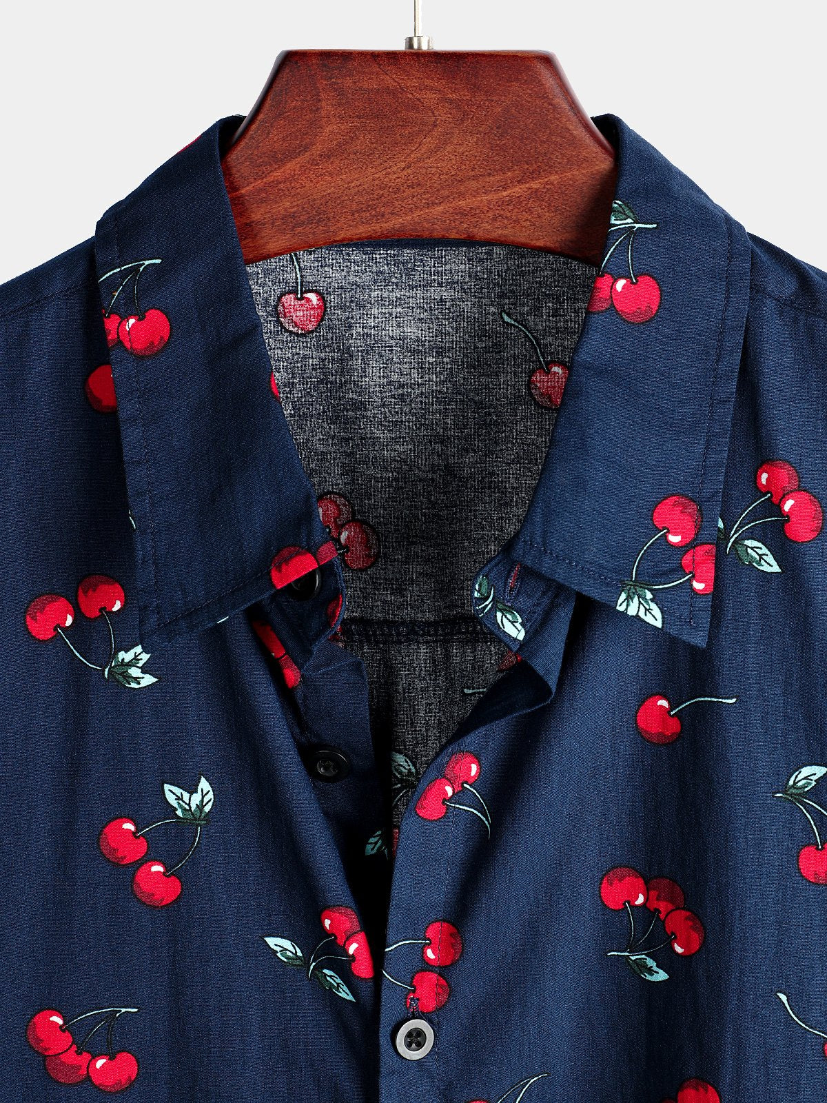 Men's Cherry Floral Print Tropical Cotton Beach Shirt