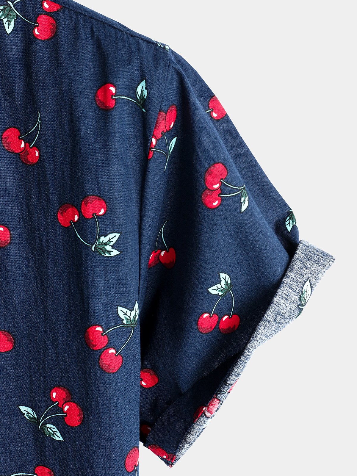 Men's Cherry Floral Print Tropical Cotton Beach Shirt