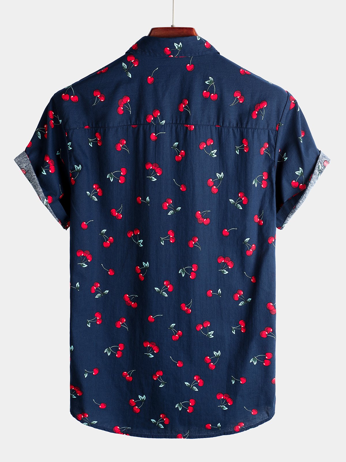 Men's Cherry Floral Print Tropical Cotton Beach Shirt
