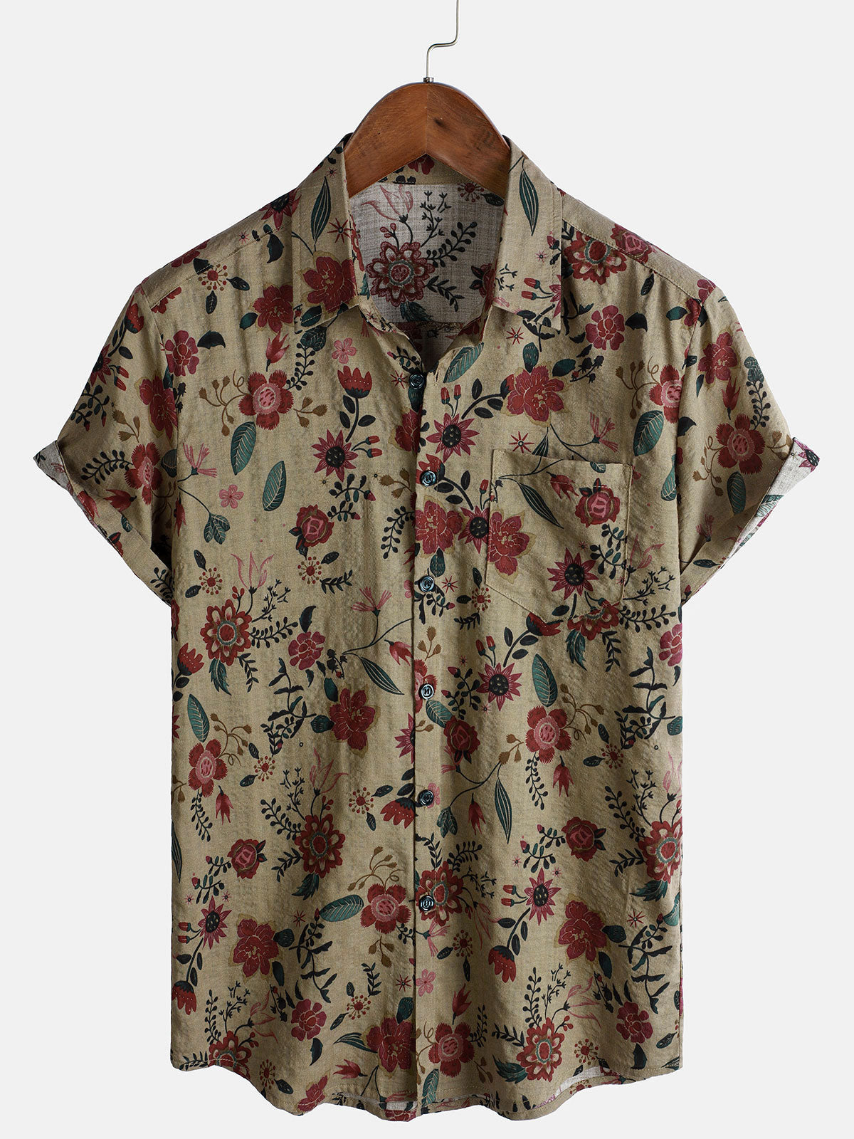 Lightweight Retro Short-Sleeved Floral Print Shirt for Men