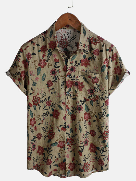 Lightweight Retro Short-Sleeved Floral Print Shirt for Men
