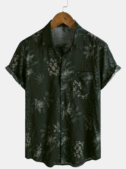 Breathable Short-Sleeved Vintage Floral Holiday Shirt for Men