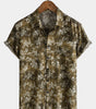 Men's Short Sleeve Casual Shirt with Pocket and Retro Print