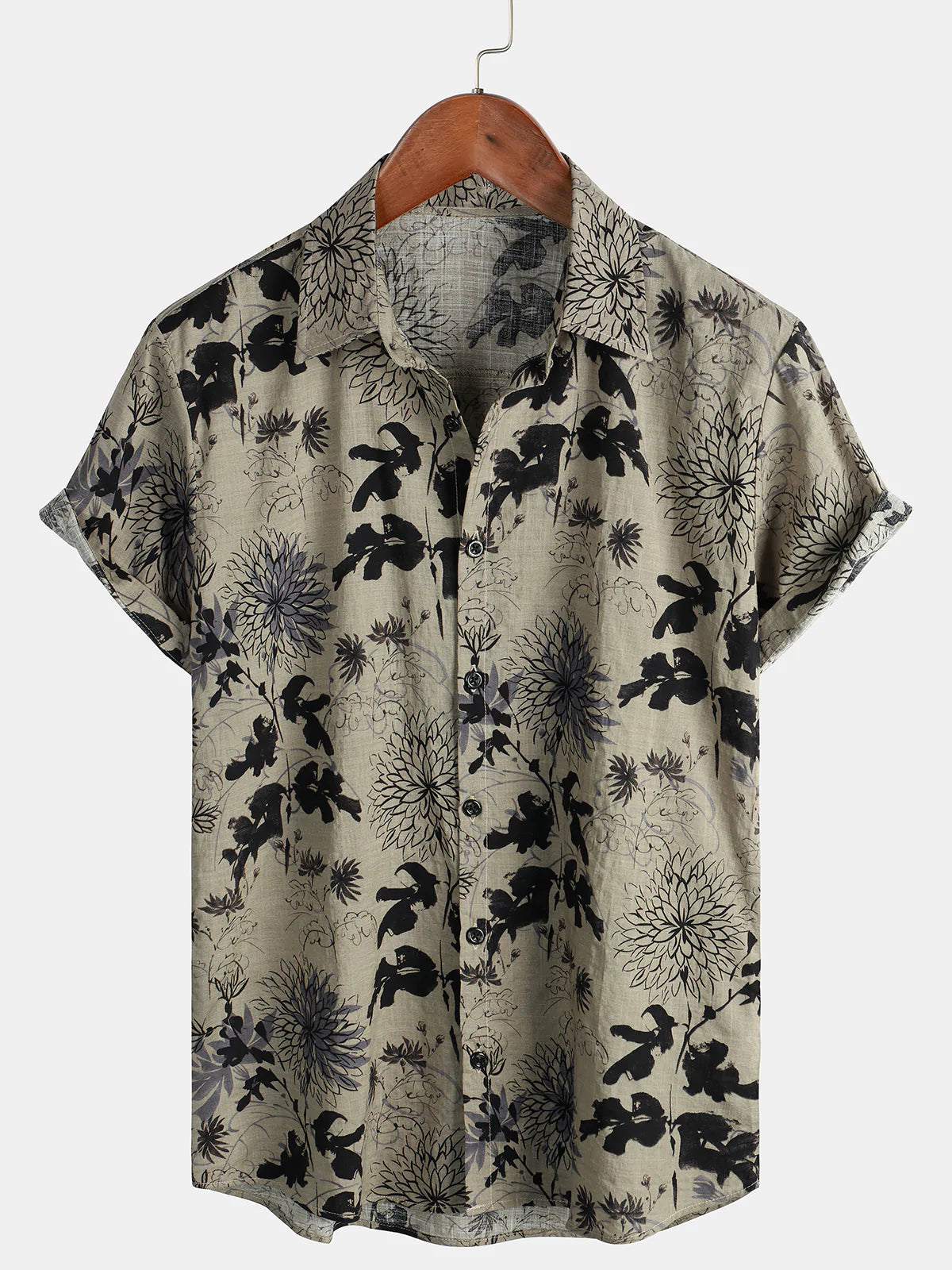 Short-sleeved shirt for men with retro floral print
