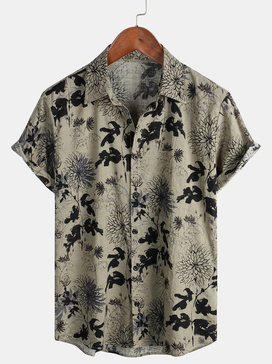 Short-sleeved shirt for men with retro floral print