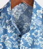 Men's Aloha Resort Short-Sleeve Button-Up Beach Shirt in Cotton with Blue Tropical Plant Leaves