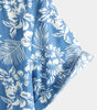 Men's Aloha Resort Short-Sleeve Button-Up Beach Shirt in Cotton with Blue Tropical Plant Leaves