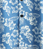 Men's Aloha Resort Short-Sleeve Button-Up Beach Shirt in Cotton with Blue Tropical Plant Leaves