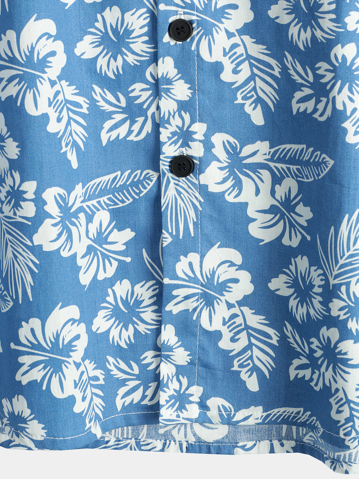 Men's Aloha Resort Short-Sleeve Button-Up Beach Shirt in Cotton with Blue Tropical Plant Leaves