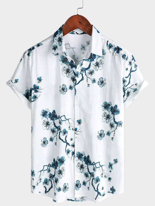 Blossom Summer Short Sleeve Button-Up Shirt for Men