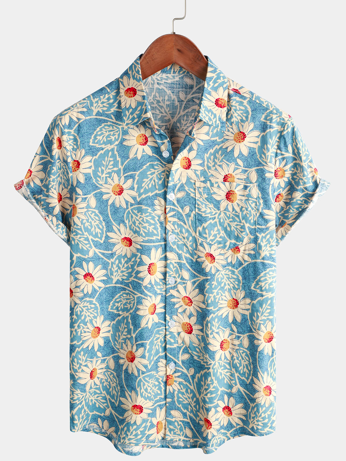 Retro Hawaiian Floral Cotton Shirt for Men
