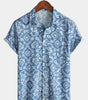 Men's Short Sleeve Summer Shirt with Blue Pockets, Floral Print, for the Beach