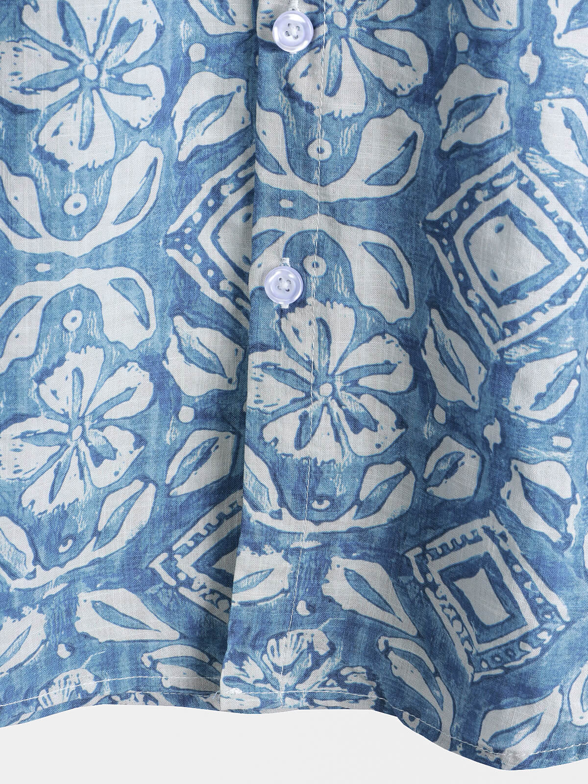 Men's Short Sleeve Summer Shirt with Blue Pockets, Floral Print, for the Beach