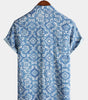 Men's Short Sleeve Summer Shirt with Blue Pockets, Floral Print, for the Beach