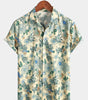 Men's Short Sleeve Vintage Green Floral Print Casual Button-Up Shirt Cool Beach