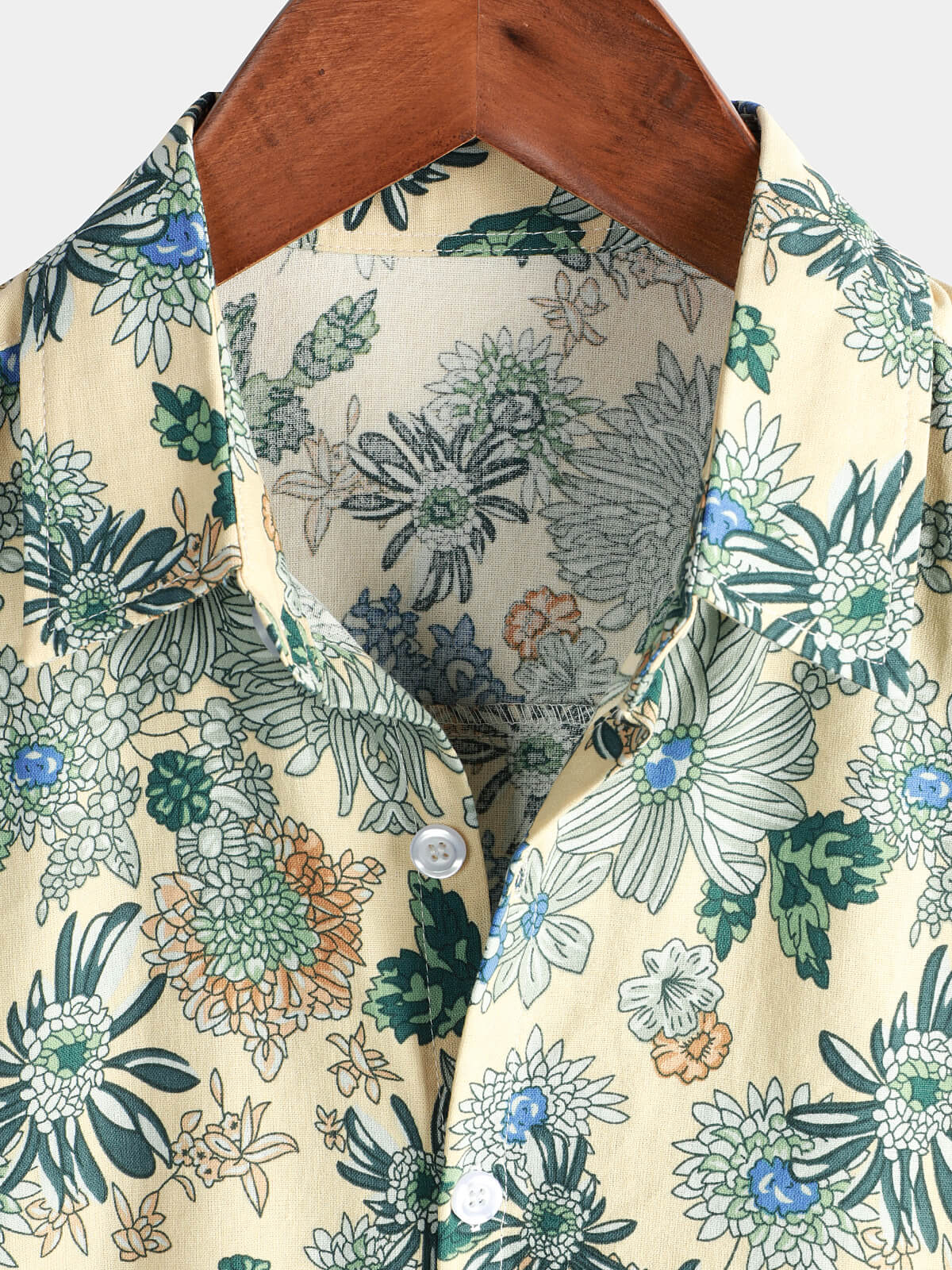 Men's Short Sleeve Vintage Green Floral Print Casual Button-Up Shirt Cool Beach